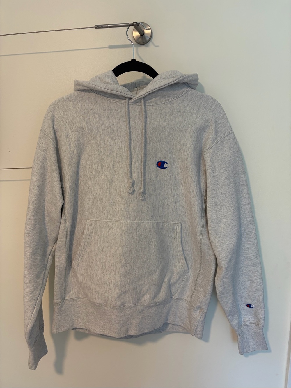 Champion Light Gray Crewneck Hoodie with Embroidered Logo